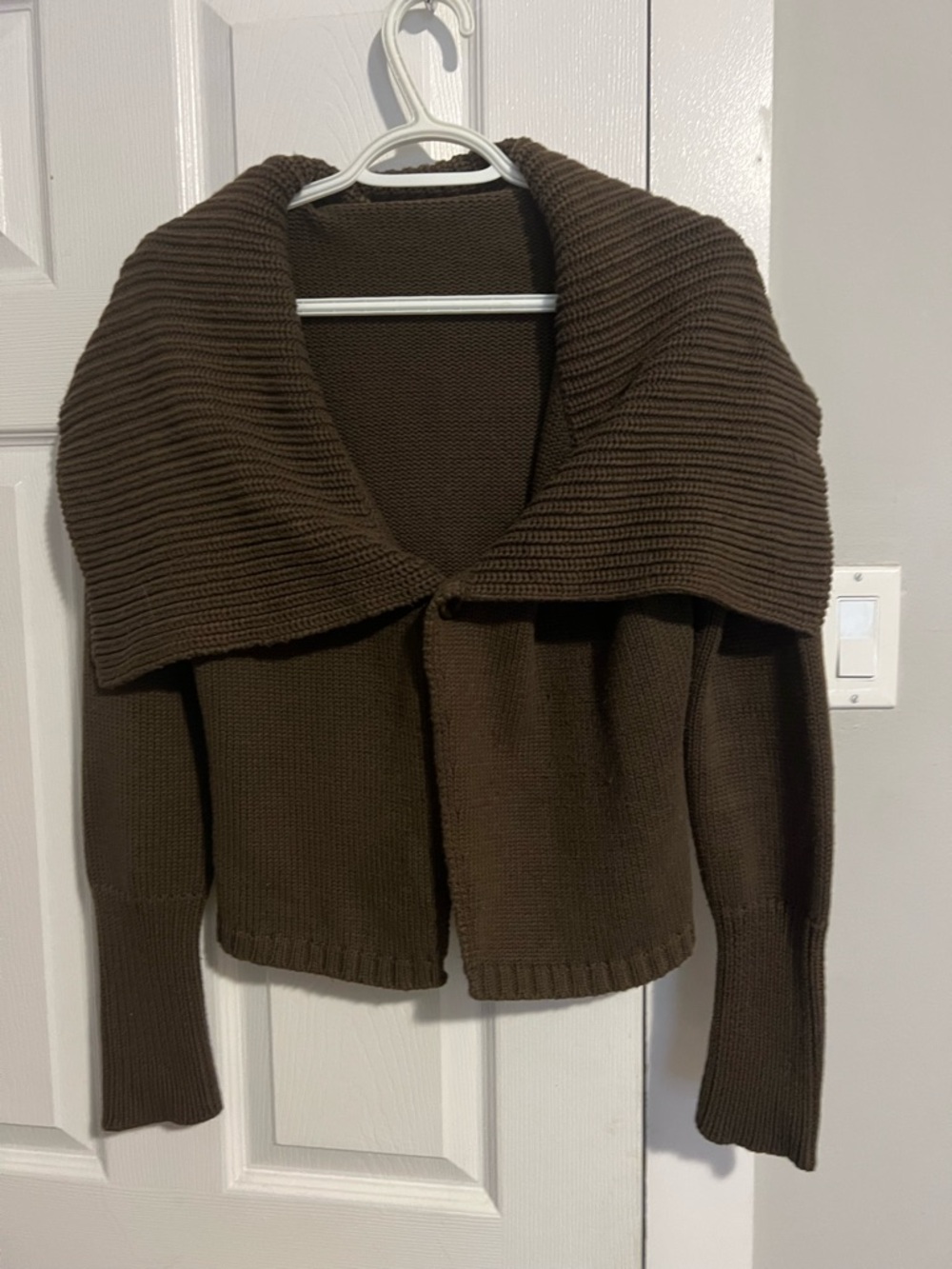 Brown Ribbed Shawl Collar Knit Cardigan